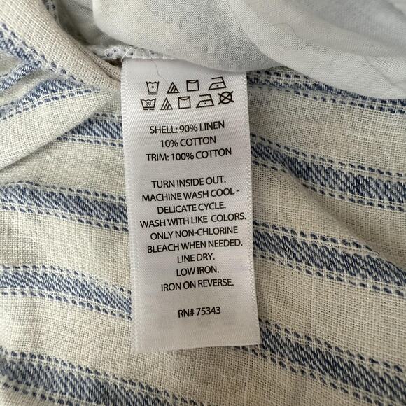 Tahari Pants Womens XL Blue Cream Stripe Linen Blend Wide Leg Cropped High Rise - Picture 5 of 11